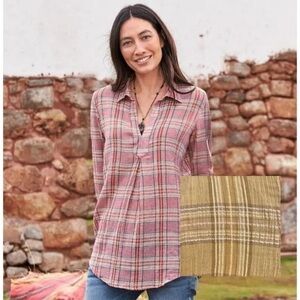 Sundance women's pink plaid pullover blouse size large
